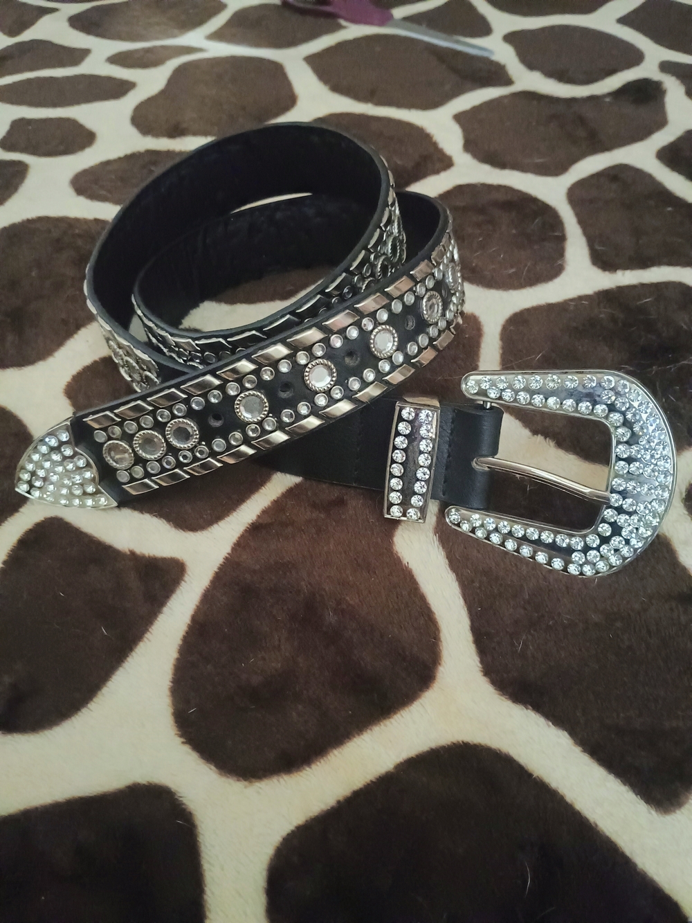 Studded Black Western Rhinestone Belt